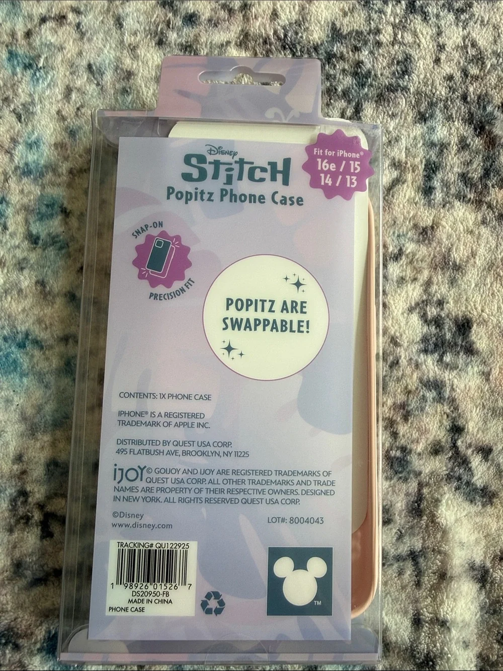 Disney Pink Phone Case with Green Stitch Popitz Charms
